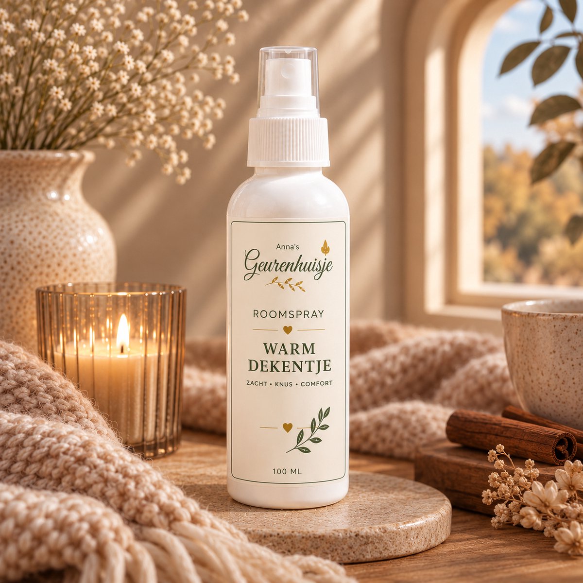 Anna's Geurenhuisje - Roomspray - Warm dekentje - Handmade - 100 ml - Dierproefvrij - Huisparfum - Geurverspreider - Herfstgeur