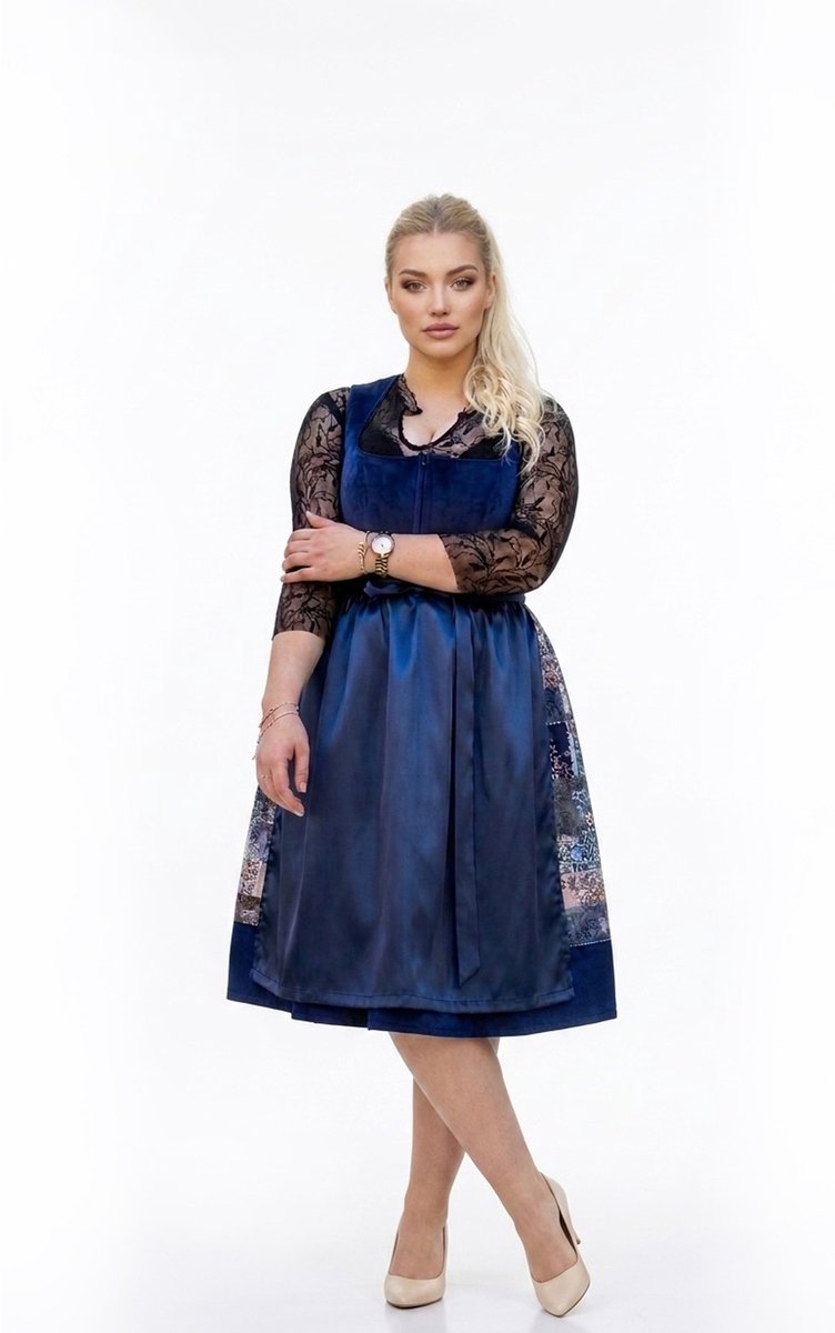 Harmony 2-delige Dirndl (jurk + schort) in nachtblauw/blauw+beige mix