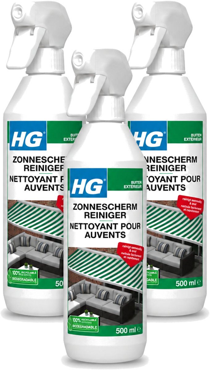 3 x HG - Buiten - Zonneschermreiniger - Reinigt Eenvoudig & Snel - 500 ml - Voordeelverpakking - 3 stuks