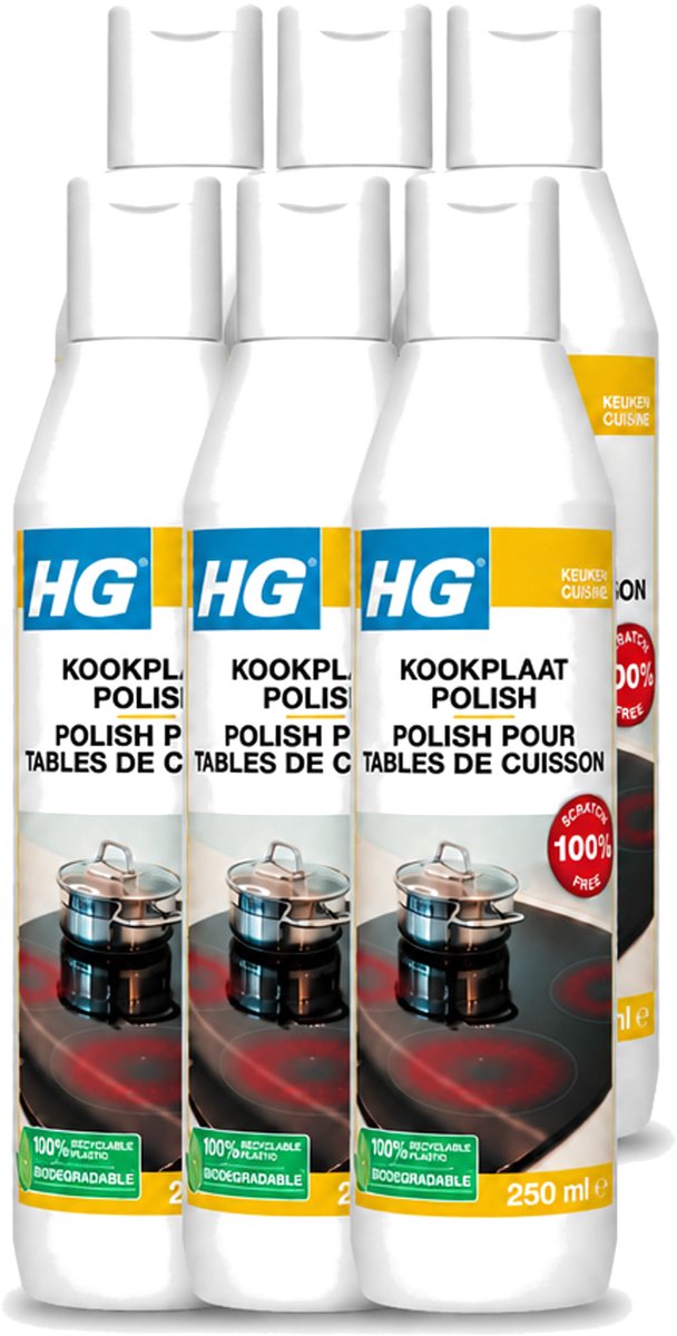6 x HG - Kookplaatreiniger Polish - Verwijdert Veilig & Effectief Vuil - Beschermende Glans - 250 ml - Voordeelverpakking - 6 stuks