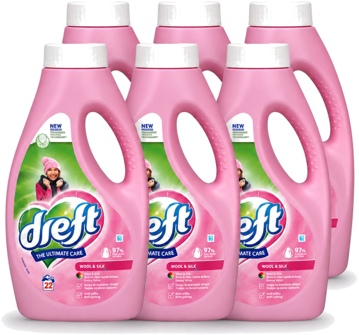 6 x Dreft – Vloeibaar Wasmiddel – Wol & Zijde – 22 Wasbeurten - Voordeelverpakking - 6 stuks