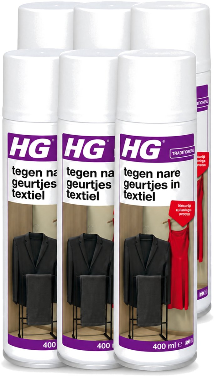 6 x HG - Tegen Nare Geurtjes In Textiel - Natuurlijk Zuiveringsproces - Veilig Voor Alle Textiel - 400 ml - Voordeelverpakking - 6 stuks