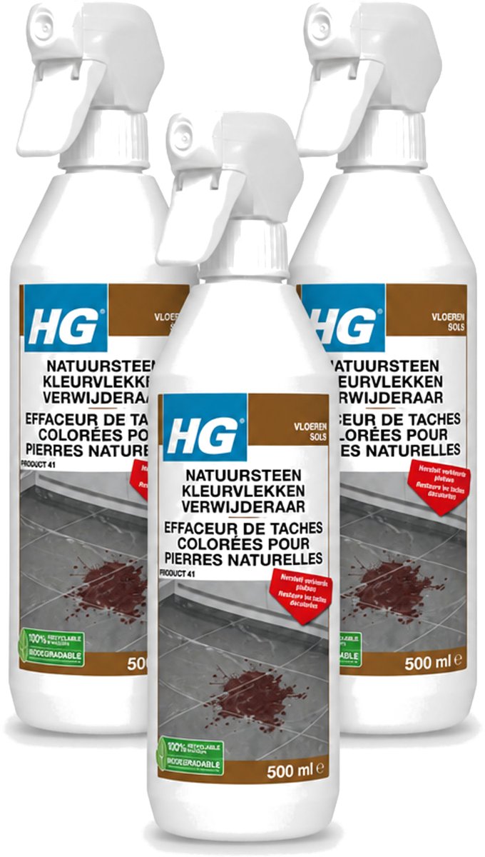 3 x HG - Natuursteen Kleurvlekken Verwijderaar - Hersteld Verkleurde Plekken - 500 ml - Voordeelverpakking - 3 stuks