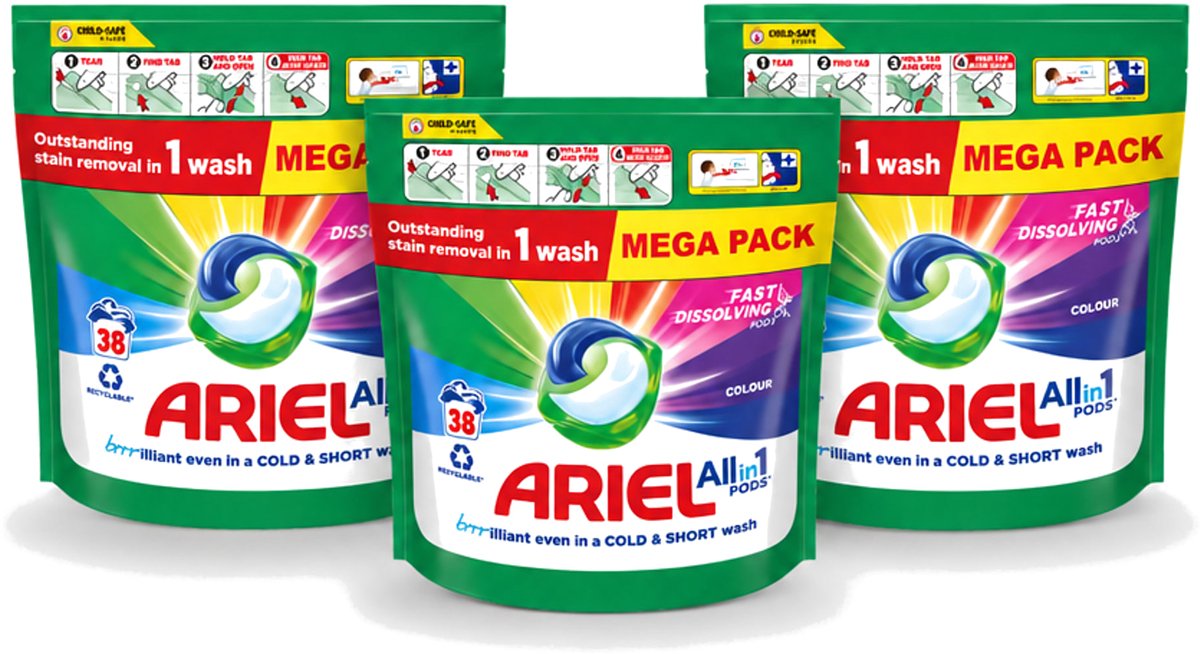 3 x Ariel – Pods All-in-1 – Color – 38 wasbeurten - Voordeelverpakking - 3 stuks