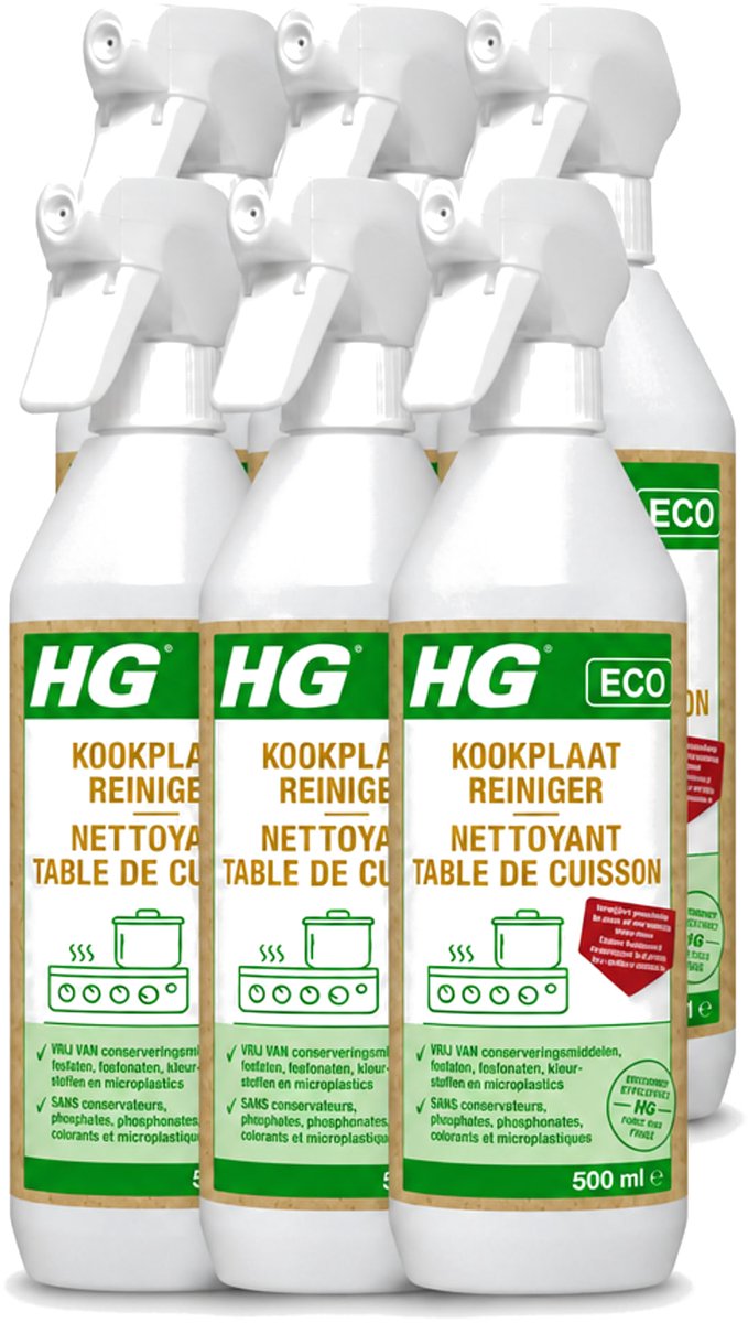 6 x HG ECO - Kookplaatreiniger - Verwijdert Gemakkelijk & Snel - Duurzaam & Ecologisch - 500 ml - Voordeelverpakking - 6 stuks