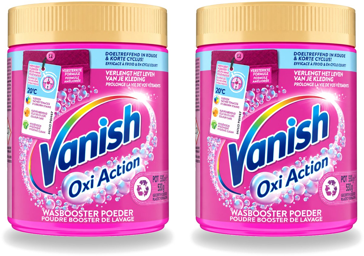 2 x Vanish Oxi Action - Vlekkenverwijderaar Poeder - Zonder Bleek - Gekleurde Was - 530 Gram - Voordeelverpakking - 2 stuks