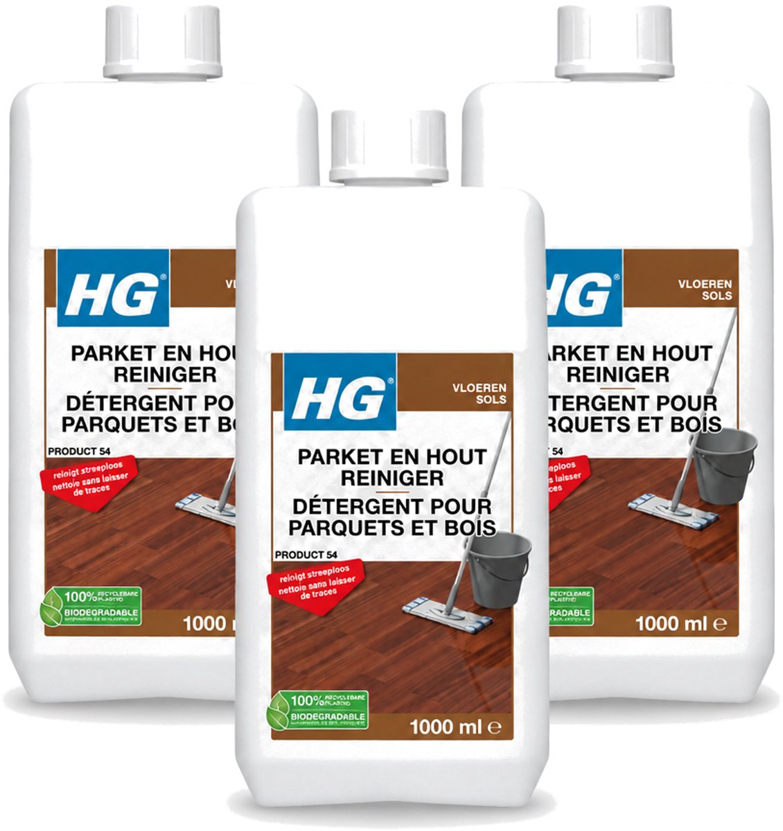 3 x HG - Parket- & Houtreiniger - Frisse Geur - Reinigt Streeploos - 1L - Voordeelverpakking - 3 stuks