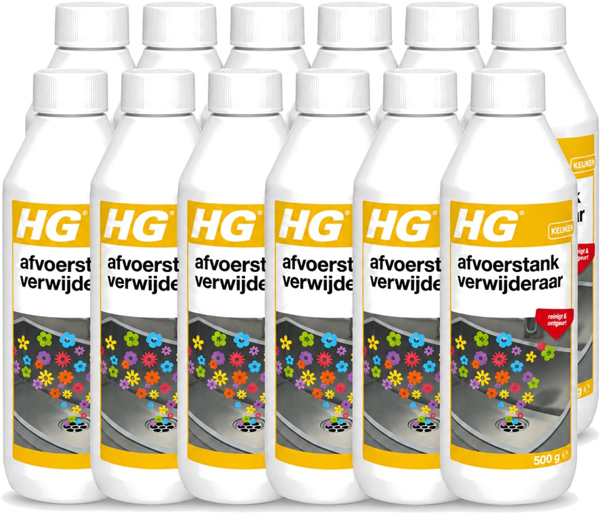 12 x HG - Afvoerstank Verwijderaar - Reinigt & Ontgeurt - 10 Behandelingen - 500 g - Voordeelverpakking - 12 stuks
