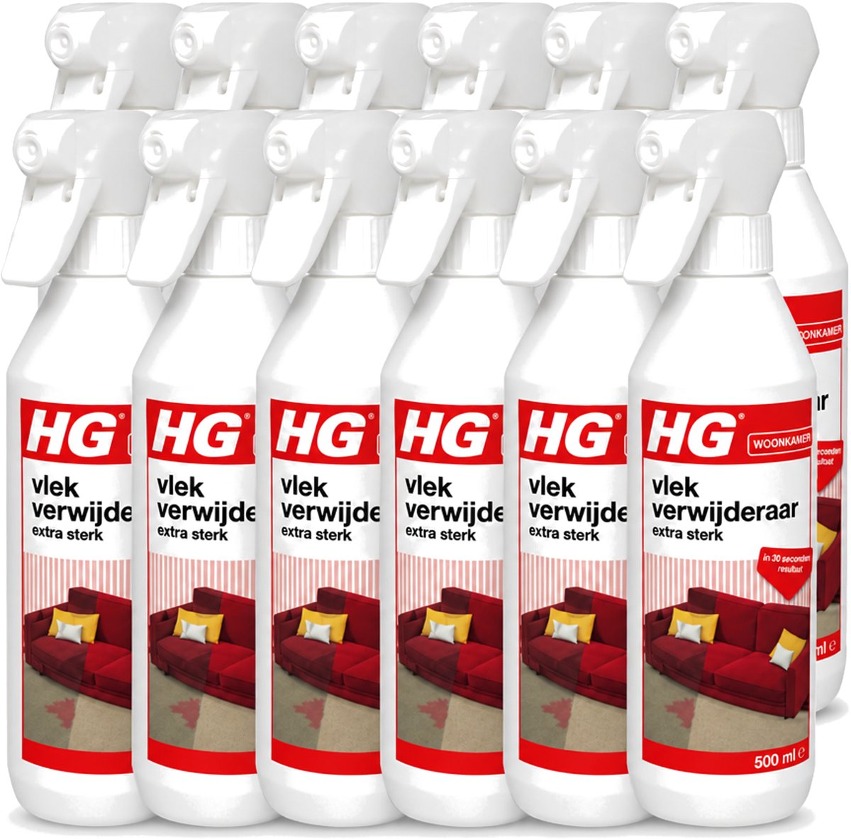 12 x HG - Woonkamer - Vlekverwijderaar Extra Sterk - In 30 Seconden Resultaat - 500 ml - Voordeelverpakking - 12 stuks