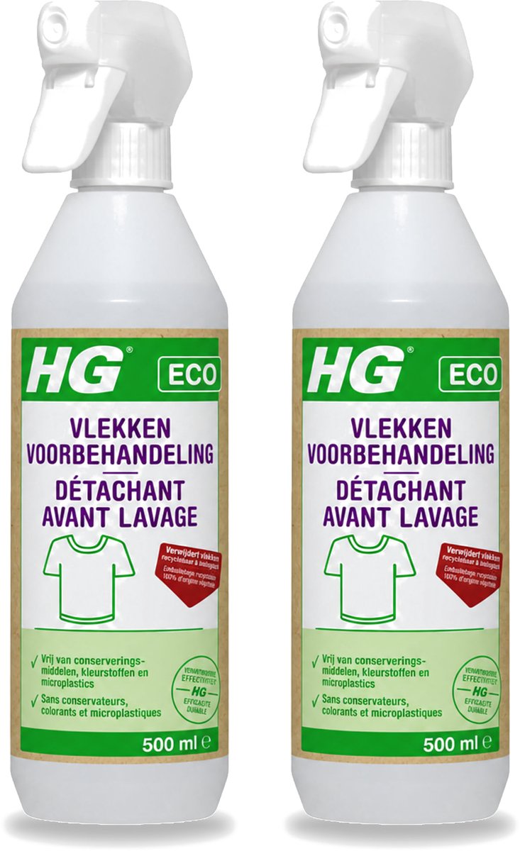 2 x HG ECO - Vlekken Voorbehandeling - Duurzame Vlekkenverwijderaar - 500 ml - Voordeelverpakking - 2 stuks