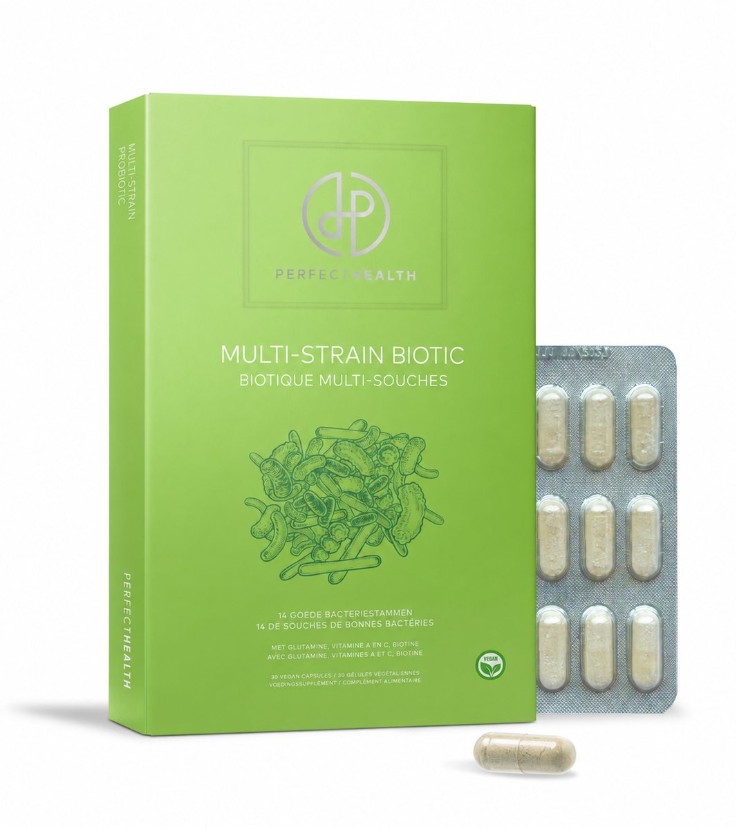 Perfect Health Multi Strain Biotic - 14 Bacteriestammen met Inulinevezels - 15 Miljard KVE - 90 Vegan Capsules - Ondersteunt Darmflora & Darmwand