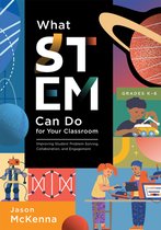 Couverture du livre 'What STEM Can Do for Your Classroom' avec des illustrations d'enfants et de robots, et des éléments spatiaux.