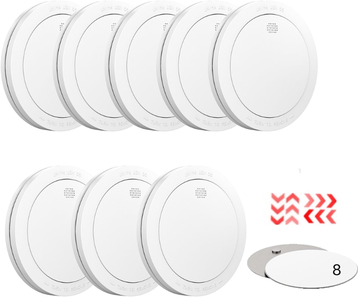 CPVAN Rookmelder Draadloos Onderling Verbindbaar - 10 Jaar Batterij - Met Magneetbevestiging - TÜV Gekeurd – EN14604 & CE Gecertificeerd – Brandalarm – Model: 3001/SD01 - 8 Stuks
