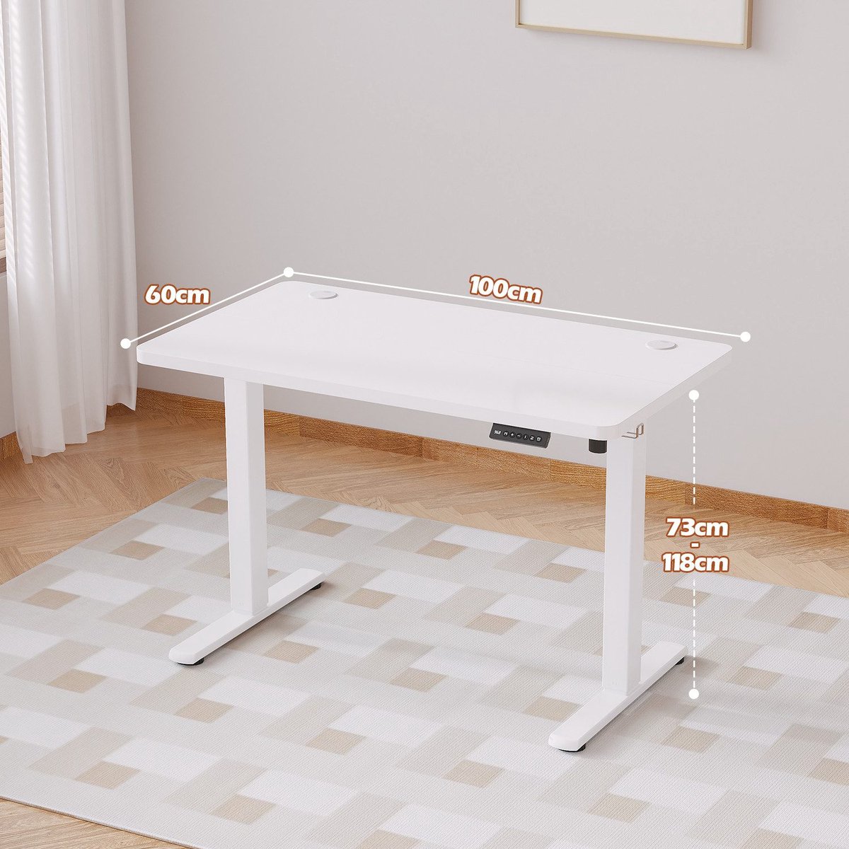 Devoko Elektrisch Verstelbaar Zit-Sta Bureau 100x60 cm Breed – Hoogte 73–118 cm – 2 Geheugenstanden, Zit-Herinnering, LED-Display en USB – Draagvermogen 70 kg – Wit thumbnail 2