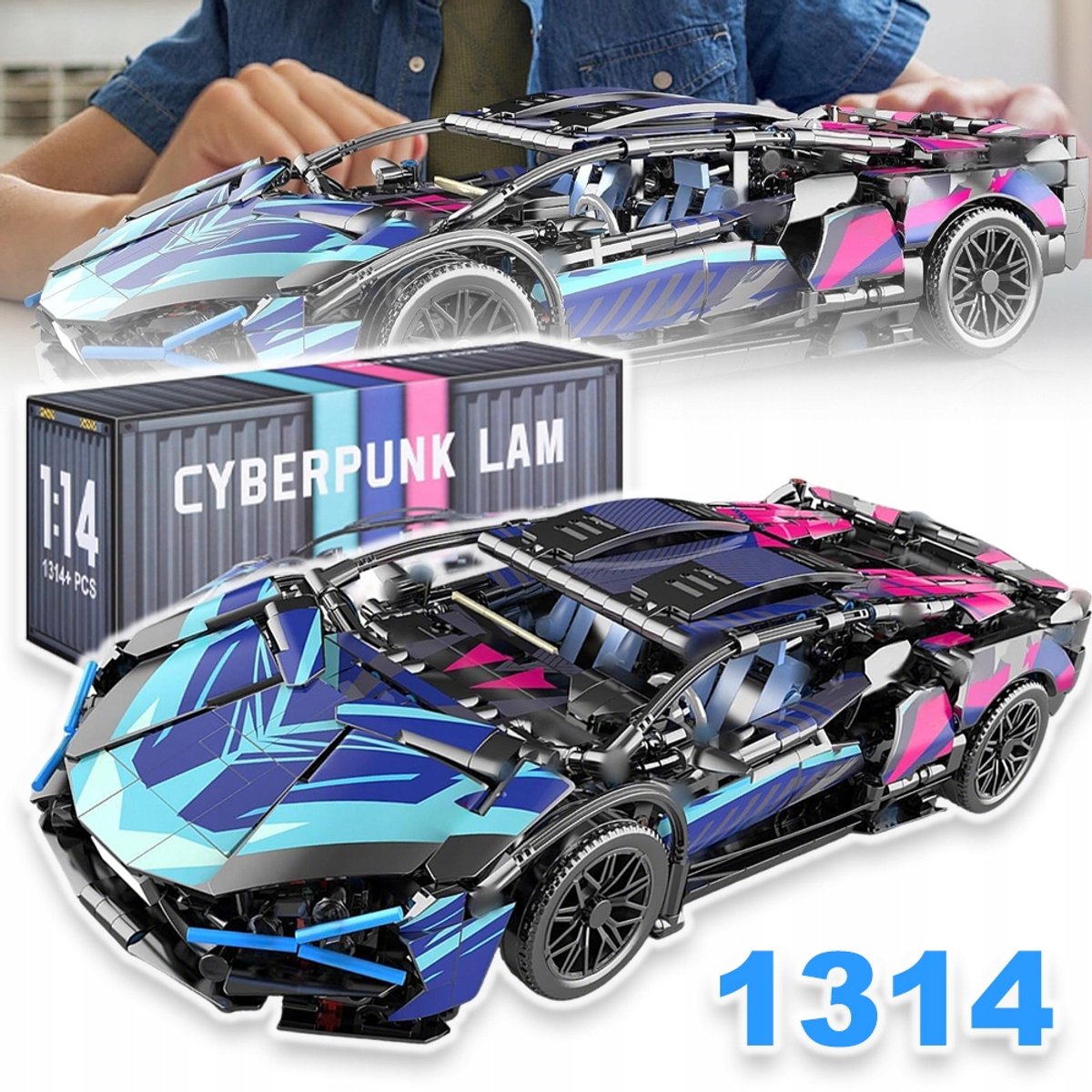 Technische Sportwagen Bouwset 1314 Onderdelen - Raceauto Model met Vleugeldeuren Motor & Stuurinrichting - Premium ABS Bouwpakket voor Volwassenen & Kinderen - Perfect Kerstcadeau & Sinterklaascadeau - Blauw