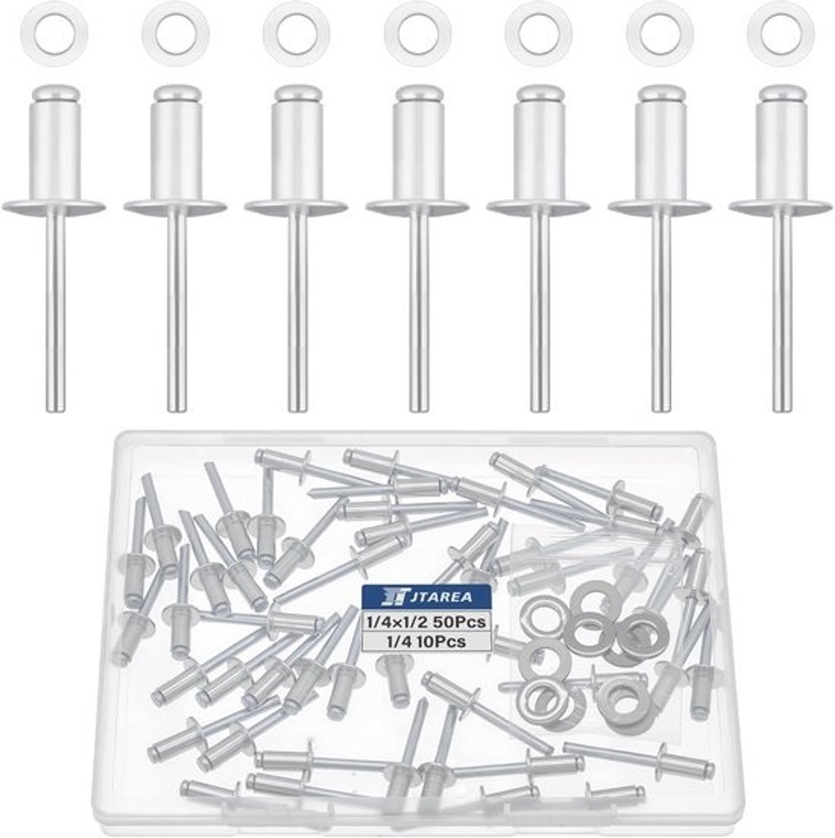 60 stuks aluminium blindklinknagels 6,4 × 12,7 mm met open punt