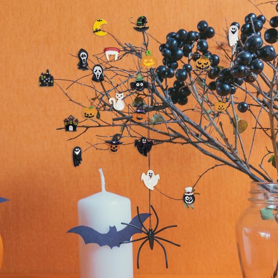 60 stuks miniatuurfiguren voor Halloween, Halloween-figuren van kunsthars, Halloween-decoraties, miniaturen, Halloween-ornament, mini-spoken, pompoen, Magere Hein, heks voor decoraties — afbeelding 4