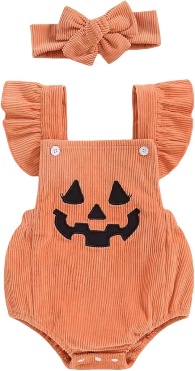 Halloween kostuum romper pasgeborenen schattige pompoen skelet kleding ruches mouwen cordoverall met hoofdband