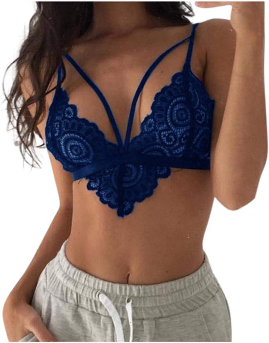 Dames Kostuums Erotische Lingerie Kanten Beha Porno Diepe V Temptation Transparante Sexy Ondergoed Dames-Blue_L