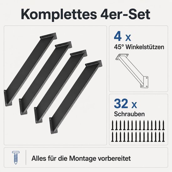 4 stuks 45 graden hoekhouder, zware consoles met 32 schroeven, binnengewricht voor houten palen en balken, bureaurand, pergola, paviljoen, doe-het-zelf-kit — afbeelding 2