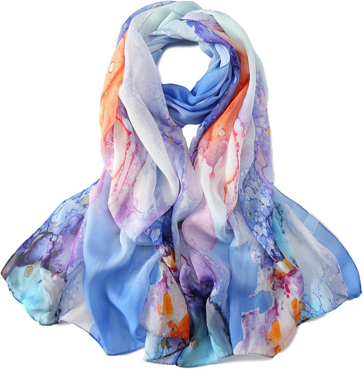 Lange zijden chiffon sjaal bloemenprint