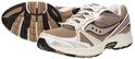 Saucony Grid Legacy sneakers in beige, bruin en wit met zilveren accenten en rubberen loopzool.