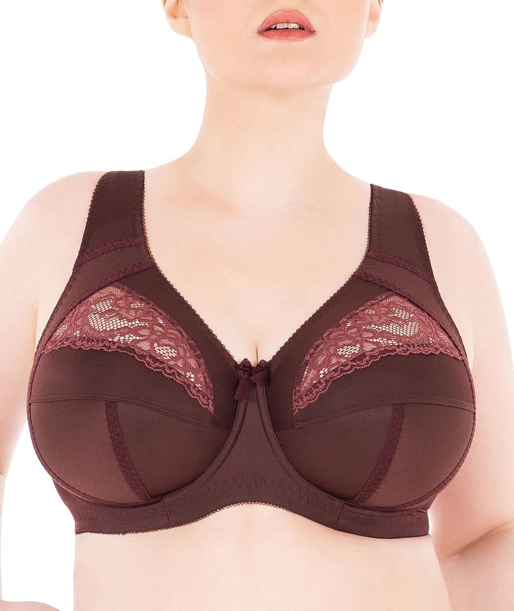 Zachte beha met beugel, met kant, grote maten, brede bandjes, katoen gelamineerd, zachte, stabiele ondersteuning, nude beige, grote borsten, comfortabel