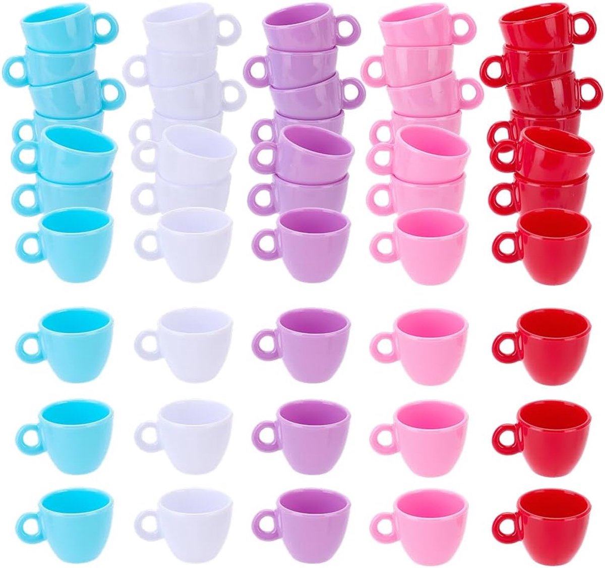 50 stuks 5 kleuren mini plastic theekopjes miniatuur