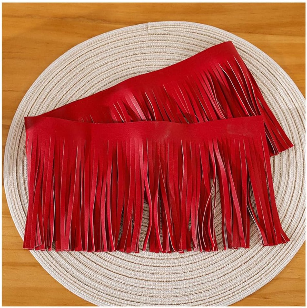 2 m franjes, leer, knutselen, 20 cm, kunstleer, franjes, rood PU leer, kwastjes, snijfranjes, franjes, dubbelzijdige kwastinzet voor naaien, decoratie, franjeband voor doe-het-zelf rokken,