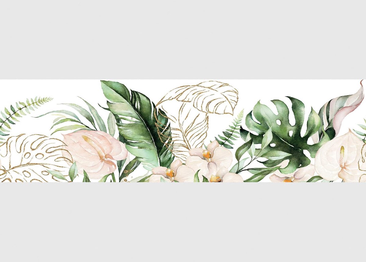 Bloemen, AWB 8288, zelfklevende rand, keuken, woonkamer, muursticker, meerkleurig, van AG Design 500 x 13,8 cm