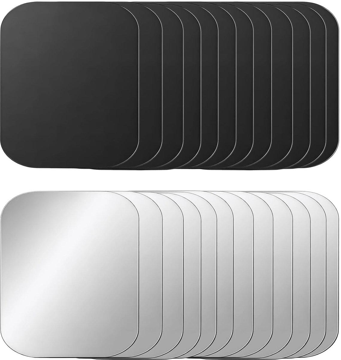 24 stuks metalen plaatjes, zelfklevend, 38 x 50 mm, metalen plaat voor magneten, dunne roestvrijstalen metalen reserveplaten, compatibel met magnetische telefoonhouder in de auto (zwart + zilver)