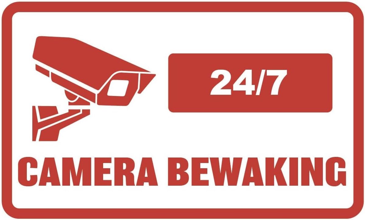 10 x 6 cm | 5x Camera Bewaking stickers rood opdruk
