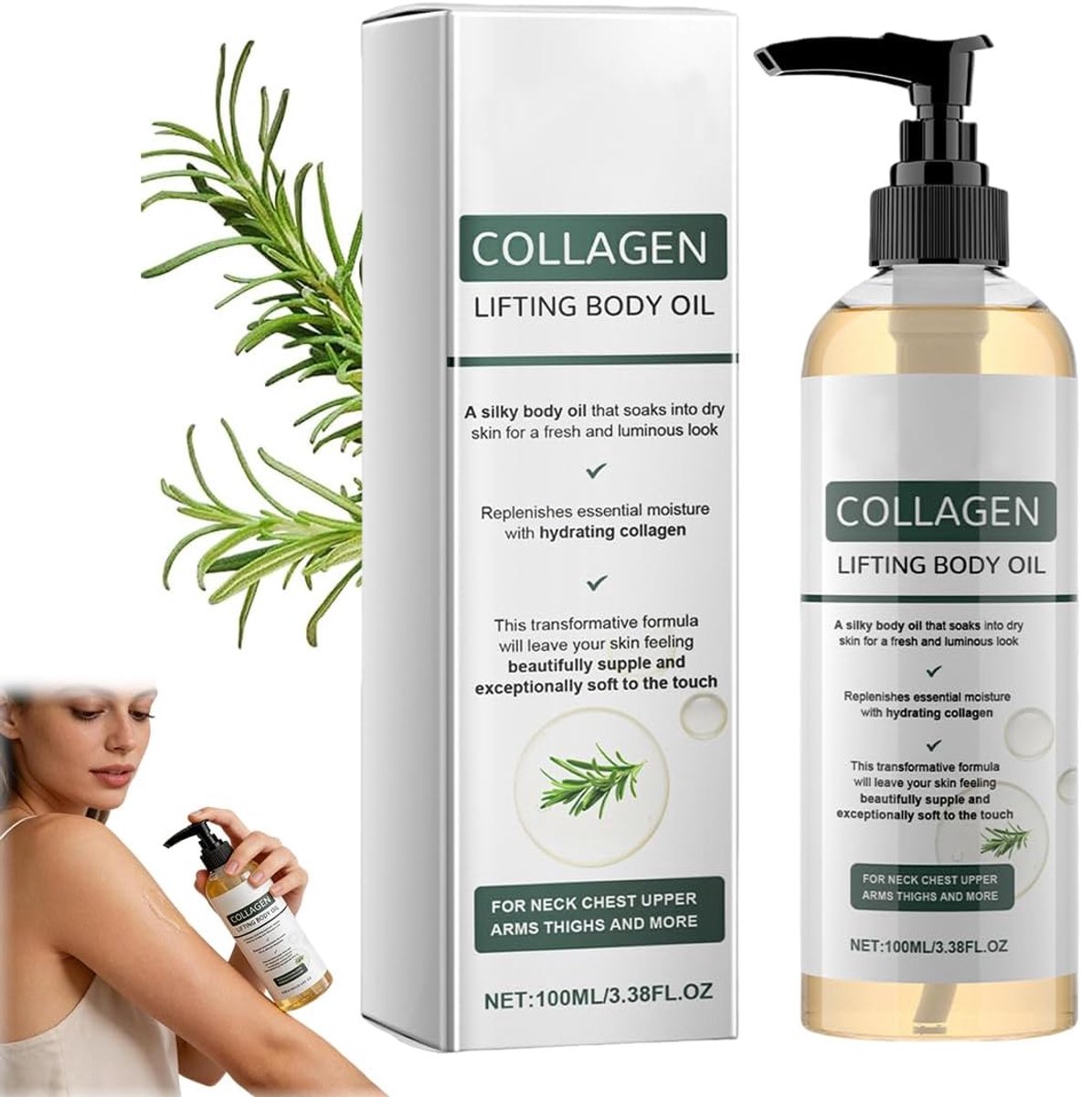 Collageen verstevigende lichaamsolie, voedende huidolie, helpt striae en rimpels in de hals, op de borsten, benen en buik te verminderen – 100 ml