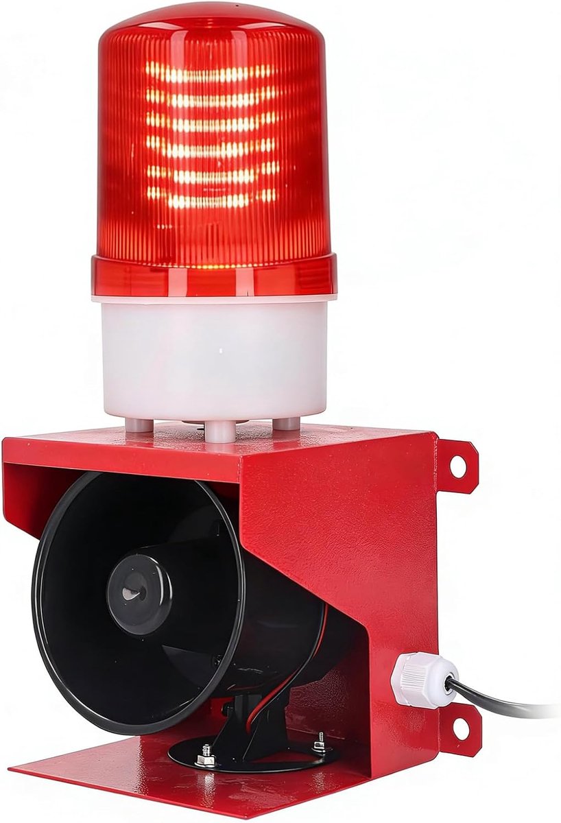 Sirene 115 dB met LED Flitslicht, Instelbaar Volume