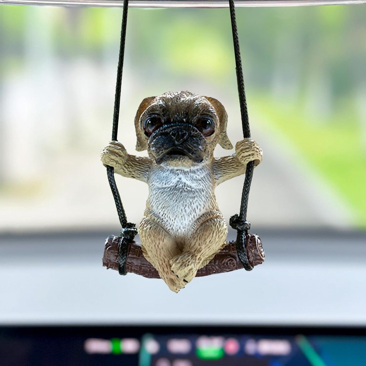 Decoratie om op te hangen voor auto, hanger voor spiegel, hond, mopshond, achteruitkijkspiegel, decoratie voor auto, schattig