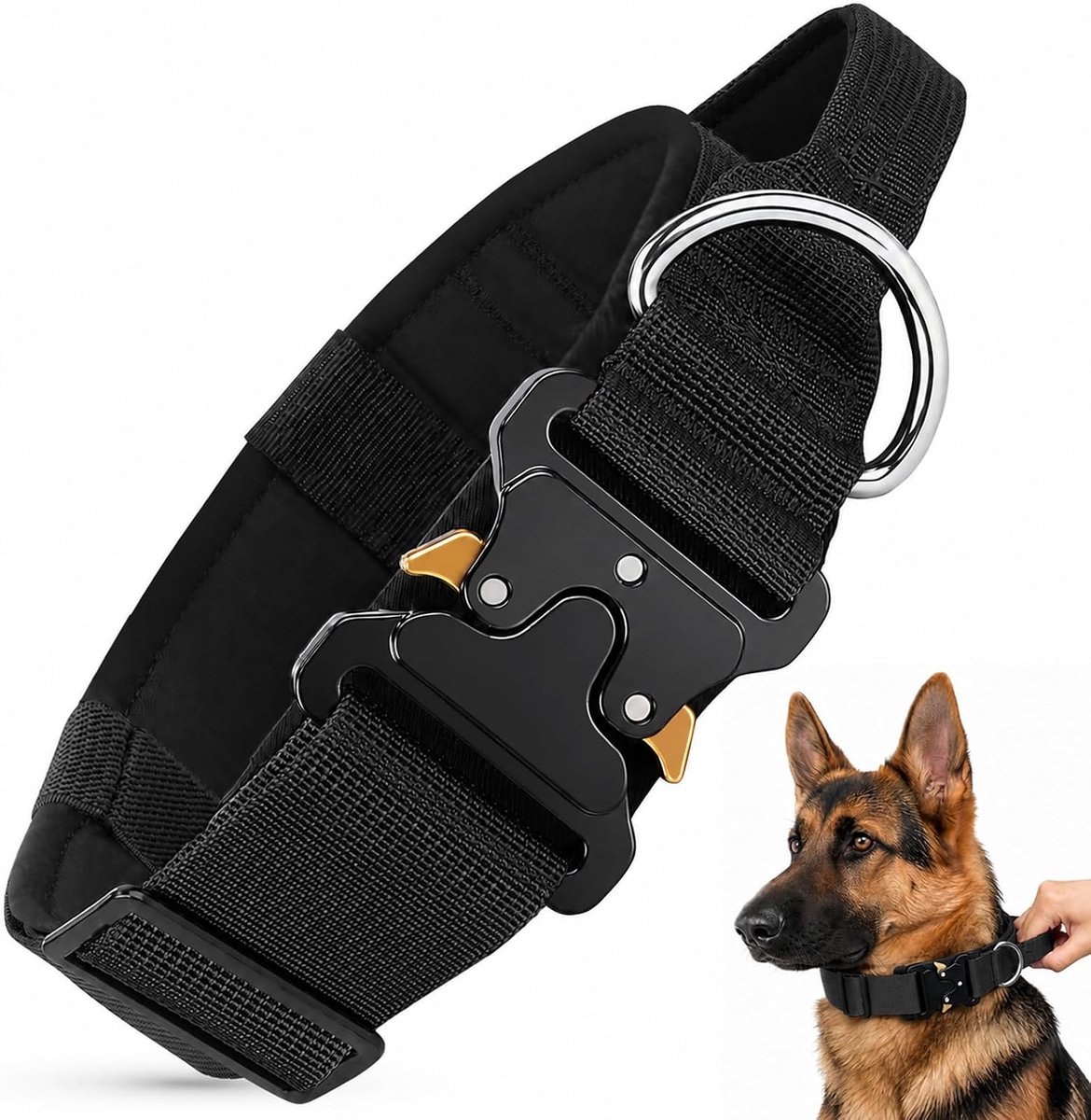 Hondenhalsband voor middelgrote tot grote honden met handvat, zwart, M
