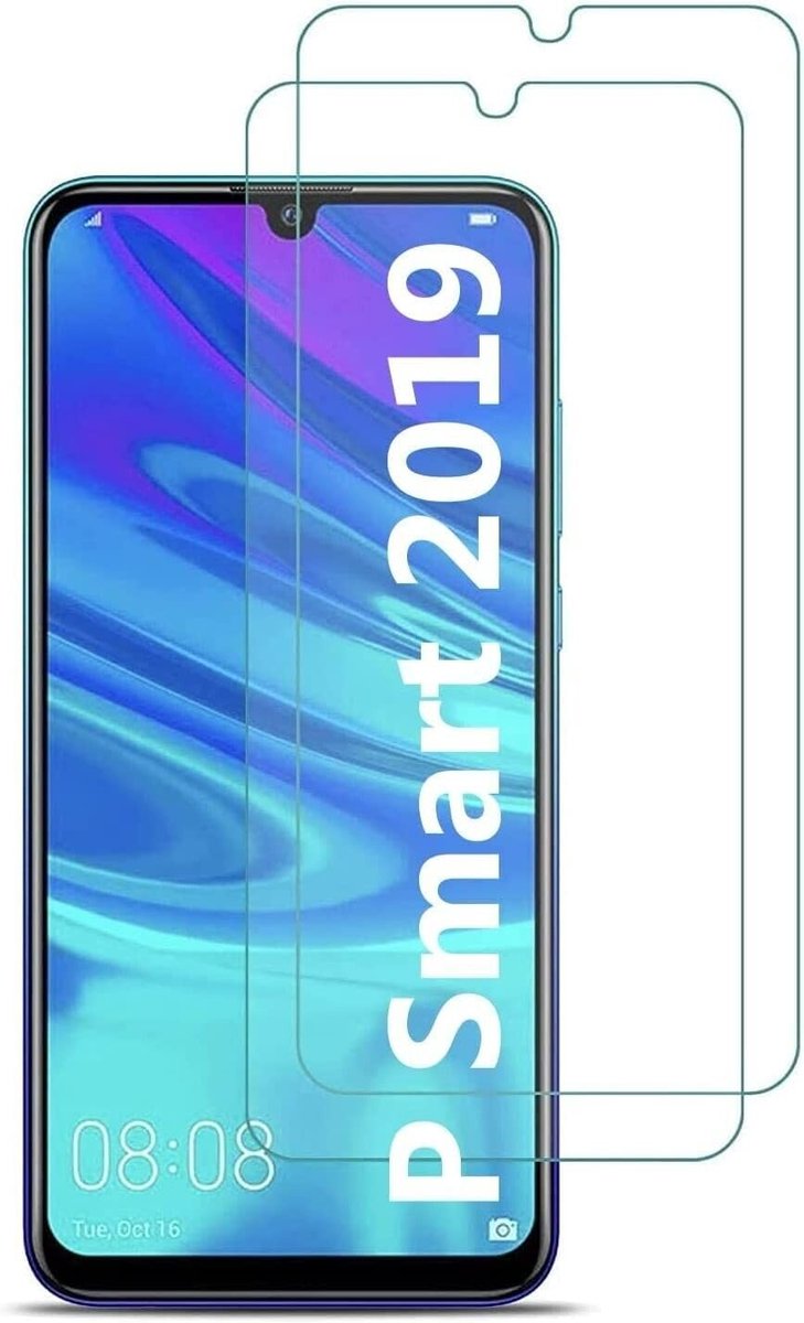 Pantserglas van gehard glas, compatibel met Huawei P Smart 2019, gehard glas, 9H, kristalhelder, krasbestendig, anti-olie, HD 99%, 2 stuks