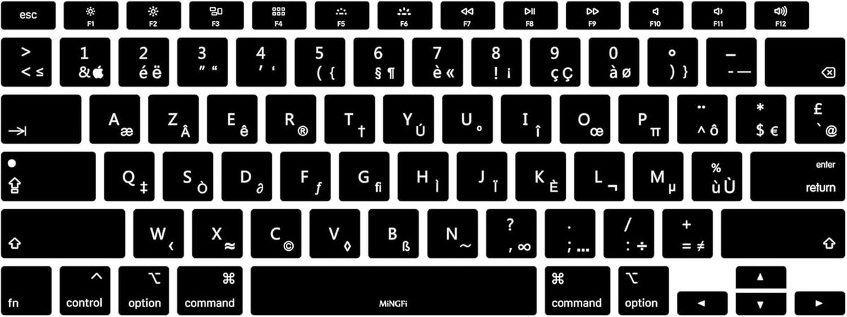 Toetsenbordbeschermer Franse AZERTY voor MacBook Air 13" A2179 (2020), A2337 (M1, 2020–2022) US/ANSI - Zwart