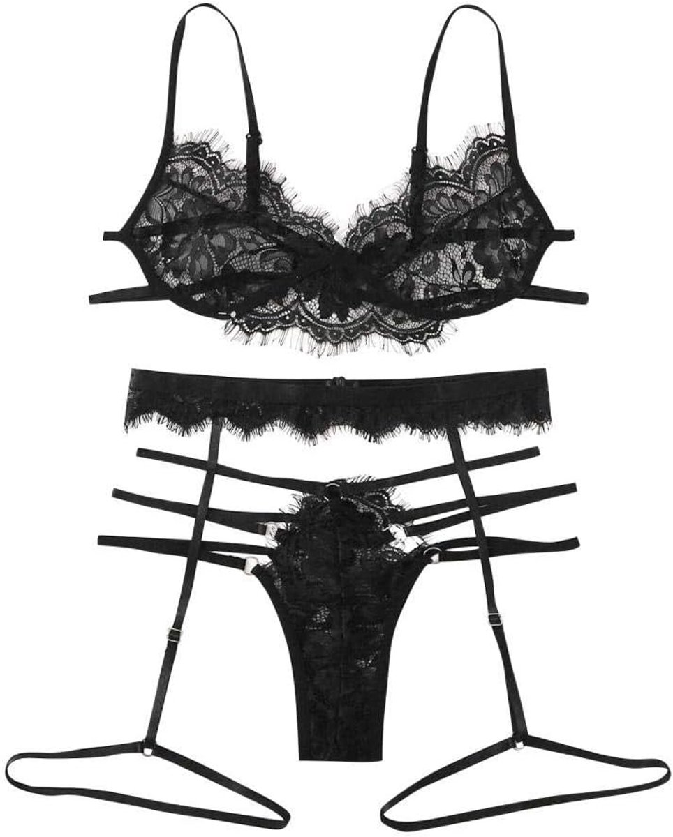 Lingerie Dameslingerie Vrouwen Sexy Lingerie Sheer Lace Bra Jarretellegordel Ondergoed Sexy Nachtkleding 3PCS