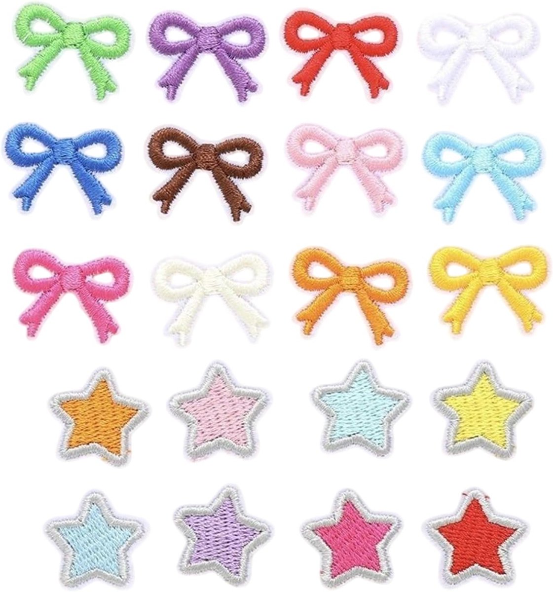 20 Stuks Ster Strik Strijkkralen, Cartoon Opstrijkbare Patches met Geborduurd Ontwerp, Decoratieve Lapjes voor Textiel Kleding Tassen DIY Knutselprojecten