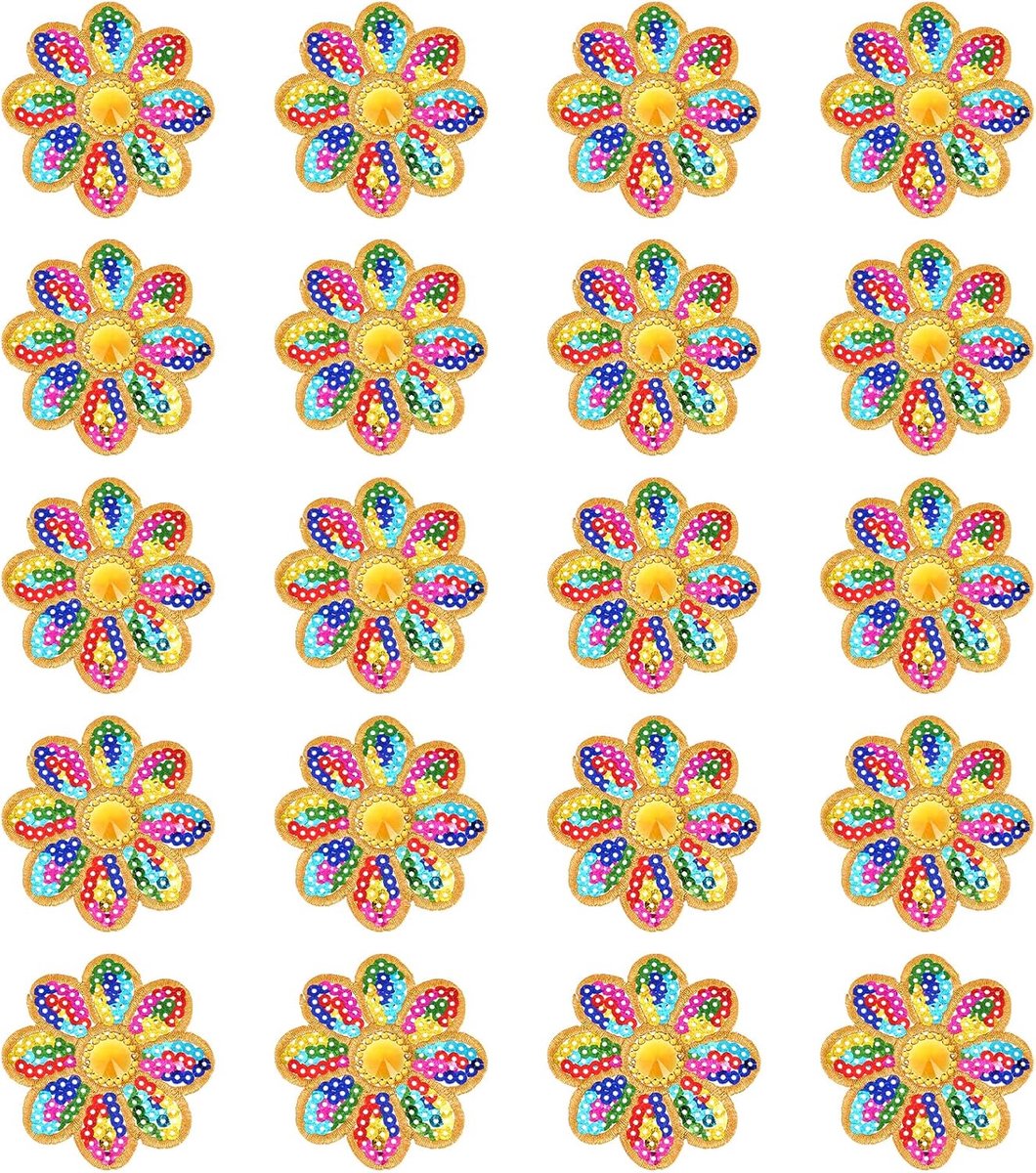 20 stuks 8 bloemblaadjes pailletten patches om op te strijken, glinsterende bloemen, parelapplicaties, glanzende applicaties voor kleding, gordijnen, kussens, dekens, bekledingen, jeans