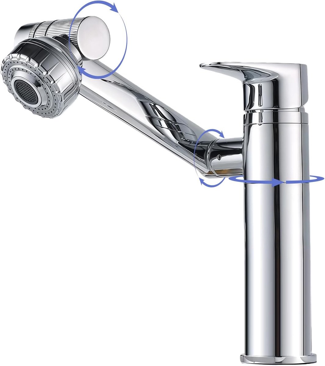 Kraan voor badkamer, 360 graden draaibaar, eenhands-wastafelarmatuur voor koud en warm water, waterbesparende mengkraan, wastafel, perfect voor wastafelarmaturen