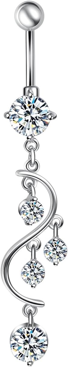 Hanger, navelpiercing, chirurgisch staal, lange golf met zirkonia, navelpiercing, banaan