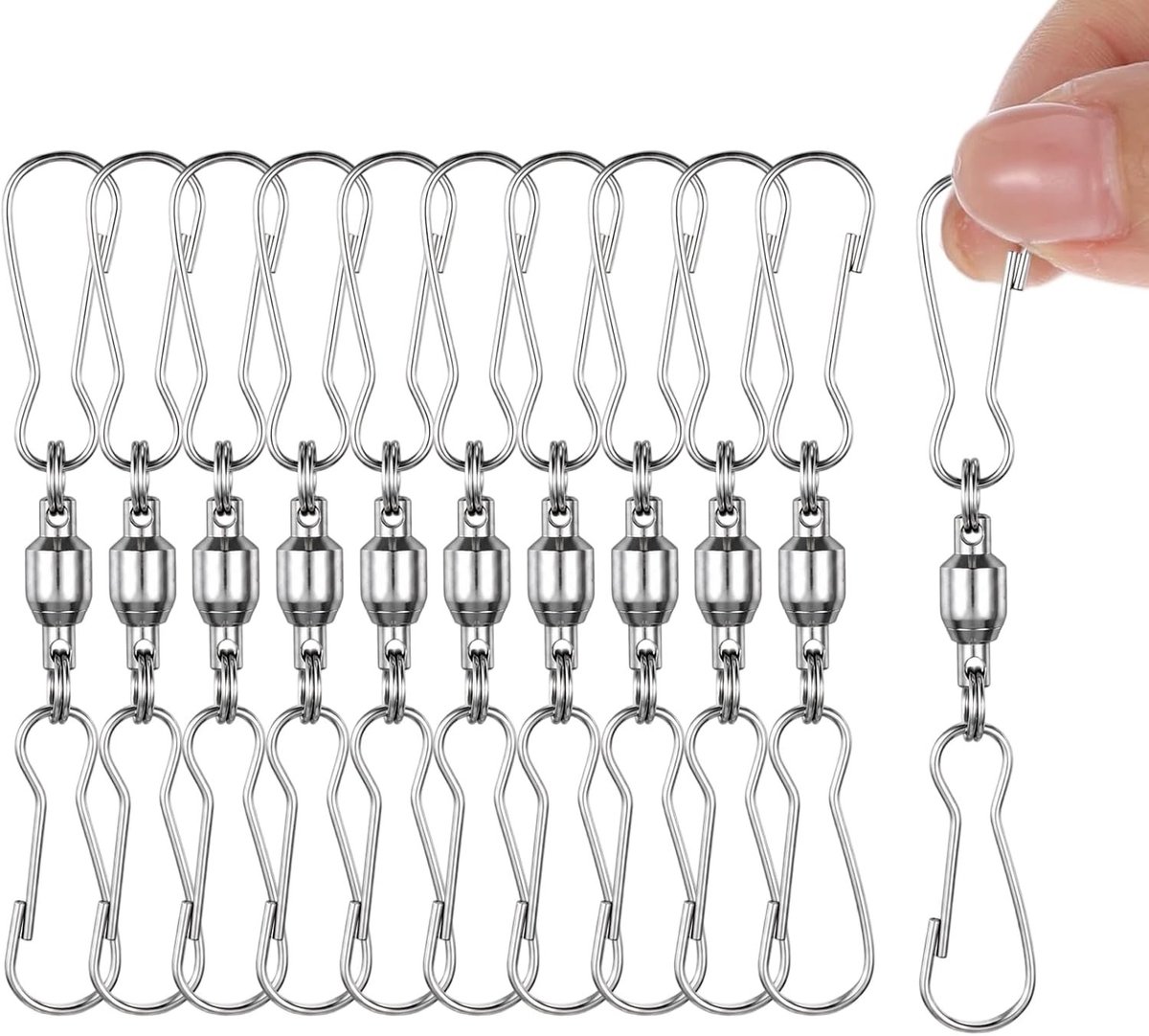 10 Stuks RVS Draaihaak met Dubbele Clip, Ideaal voor het Ophangen van Windspinners, Windgongen en Tuindecoraties