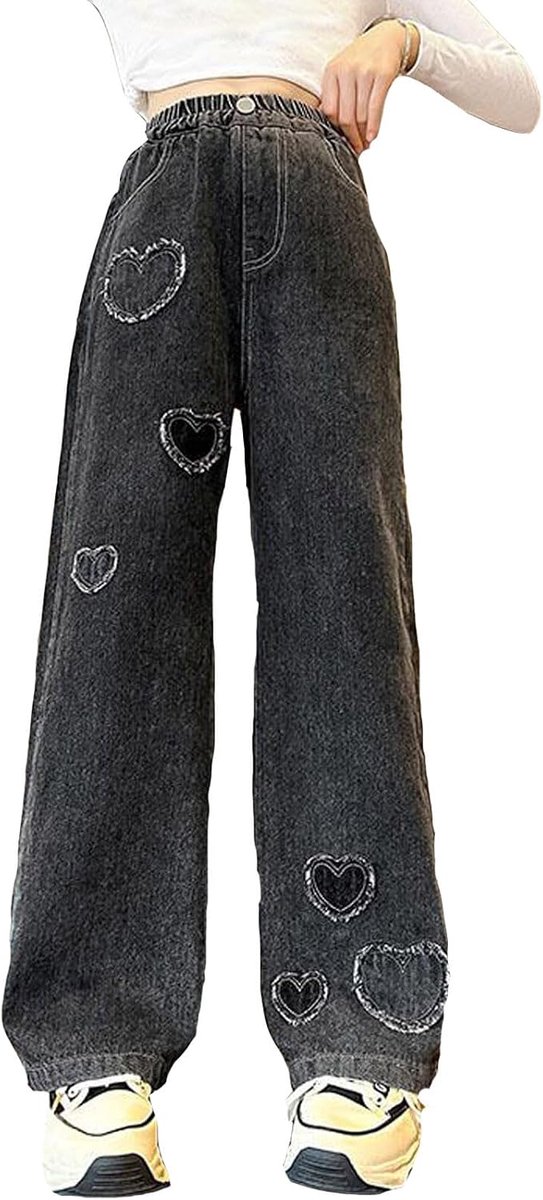 Modieuze broek voor meisjes, elastische tailleband, brede pijpen, casual, met zakken