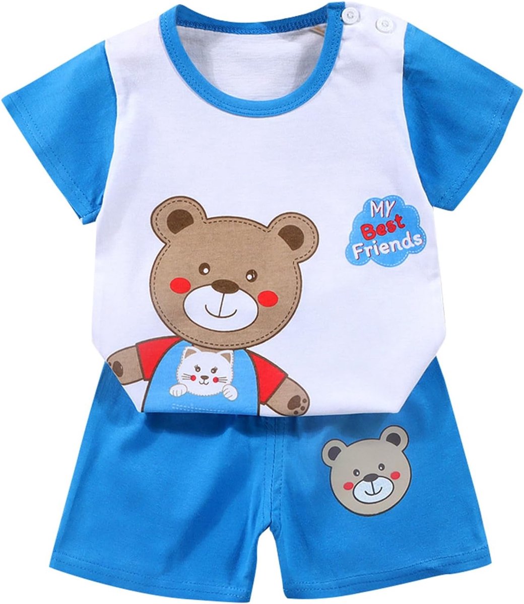 2-delige set voor jongens, katoen, bovendeel en broek, kinderen, outfit, junior, T-shirt, shorts, licht, zomer, ademend, effen, mode, casual, sport, vrije tijd, verjaardag, A77