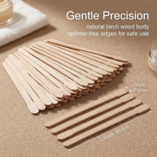 200 stuks houten stokjes, natuurlijke wegwerpspatels voor wenkbrauw-, lip- en gezichtshaarverwijdering, onmisbare accessoires voor make-up en maskers, geschikt voor warme en koude was — afbeelding 5