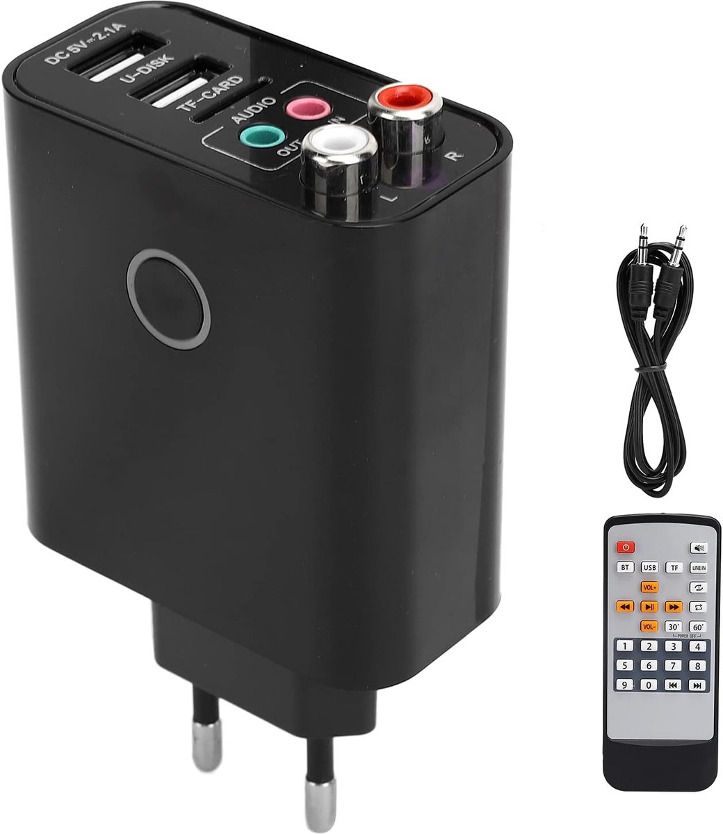 Bluetooth 5.0-zenderontvanger, 2-in-1 Bluetooth-adapter APP-bediening met Afstandsbediening 3,5 Mm Audiokabel Ingebouwde Snellaadmodule(EU-stekker)