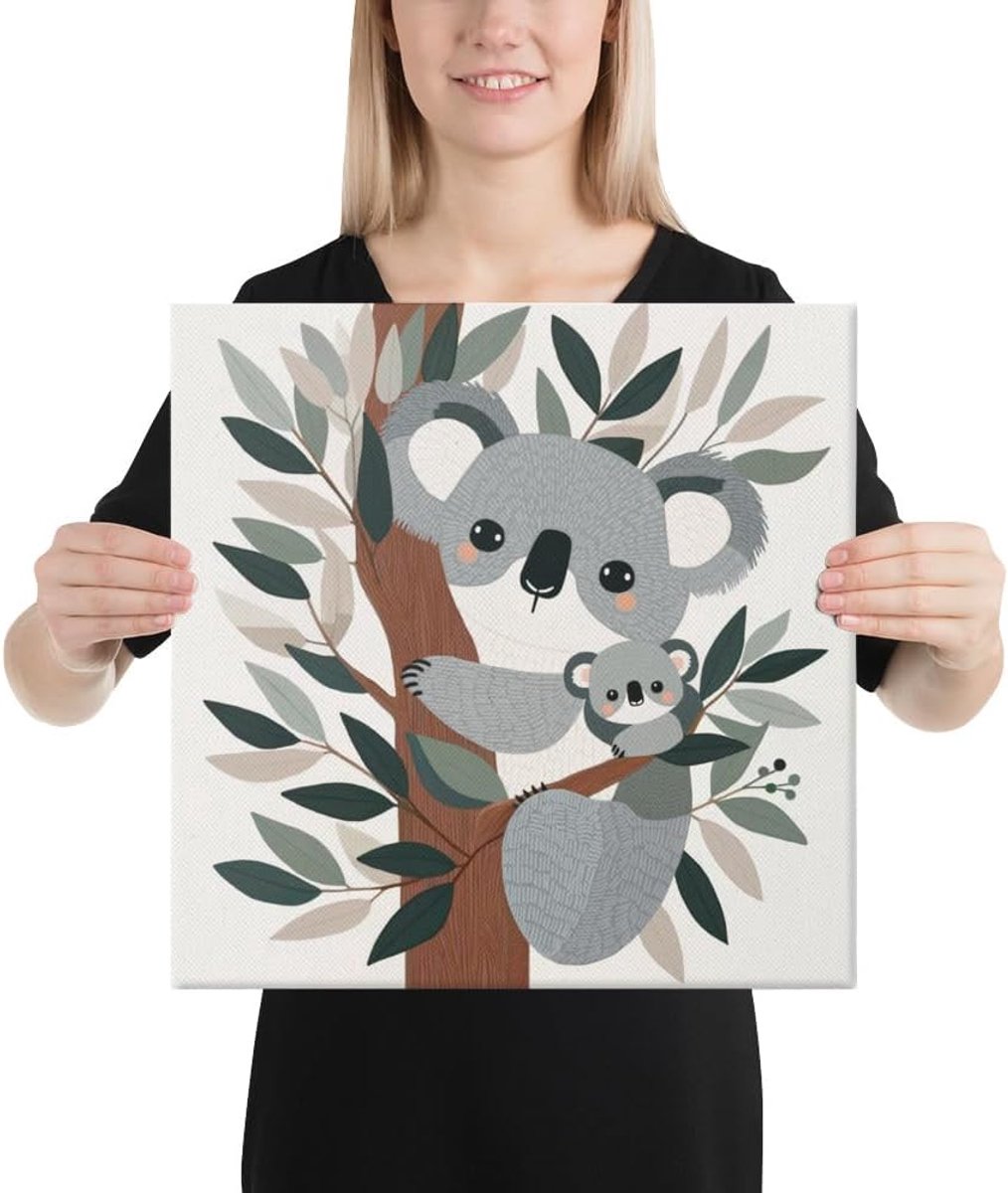 Koala canvas print - kinderkamer wanddecoratie, kinderkamer kunst, speelkamerdecoratie - muurkunst voor baby, peuters en kinderen - premium wanddecoratie (20 x 20 cm)
