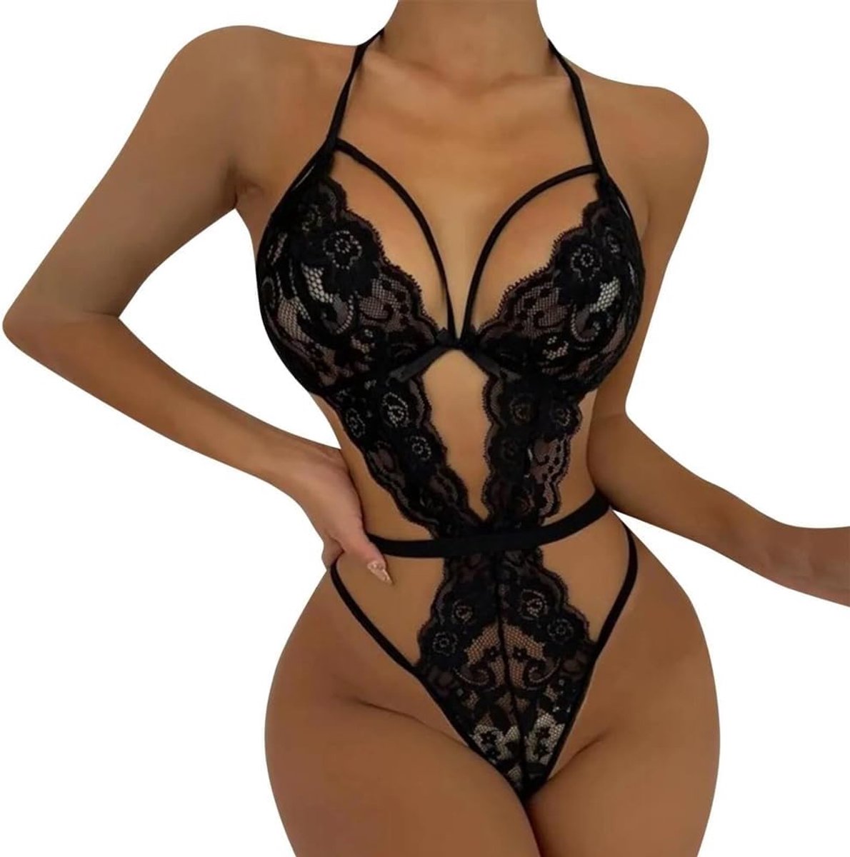 Lingerie en kleding kant lingerie diepe V-hals babydoll transparant rugloos bodysuit voor dames Valentijnsdag verjaardag clubwear